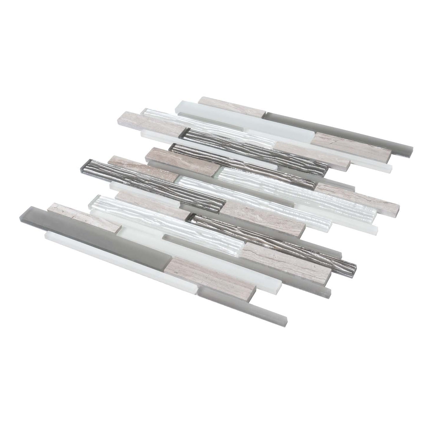 Gray White 12x12 Polished Matte Brick Glass Stone Mosaic Tile (5 pack, 4.83 sq ft/case) - Sample