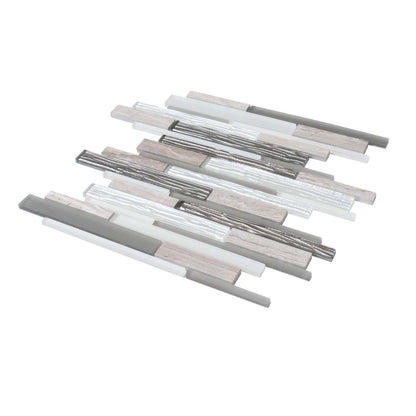 Gray White 12x12 Polished Matte Brick Glass Stone Mosaic Tile (5 pack, 4.83 sq ft/case) - Sample