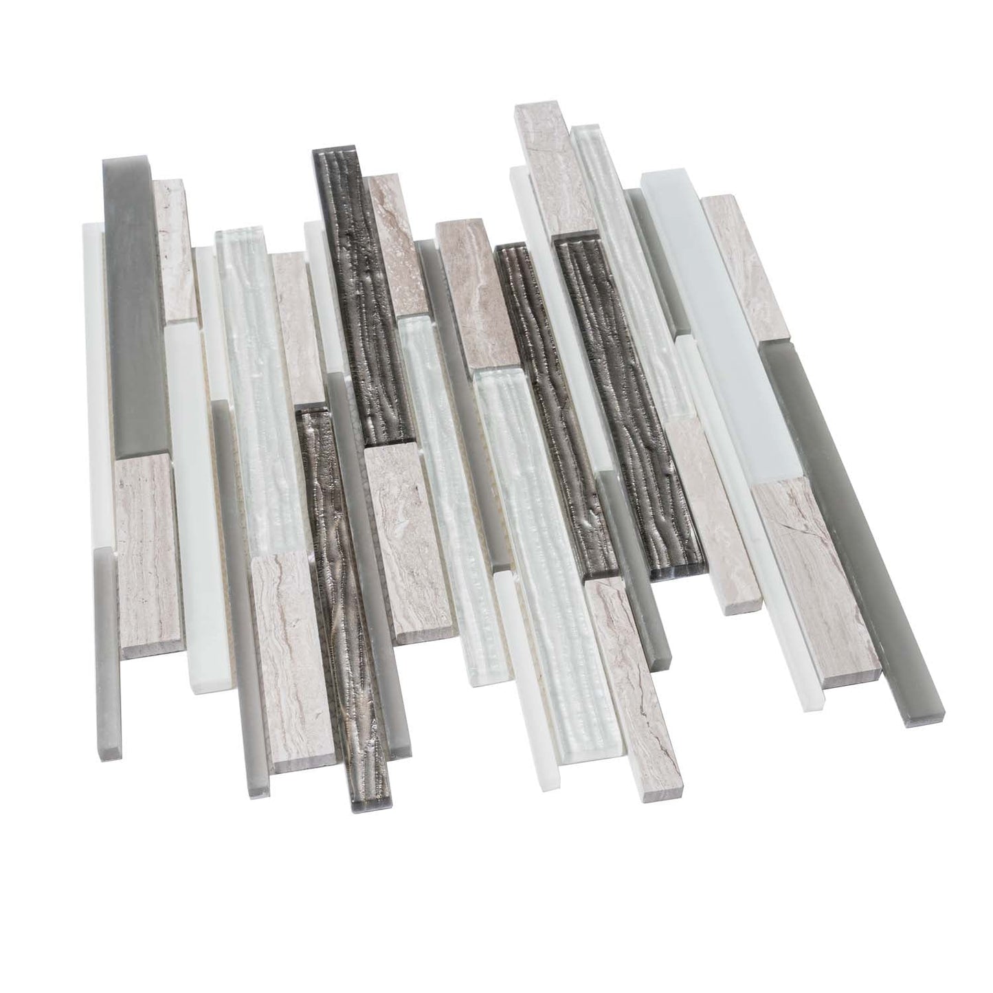 Gray White 12x12 Polished Matte Brick Glass Stone Mosaic Tile (5 pack, 4.83 sq ft/case)