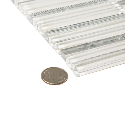 White 12x12 Glossy Brick Glass Mosaic Tile (5 pack, 4.83 sq ft/case) - Sample