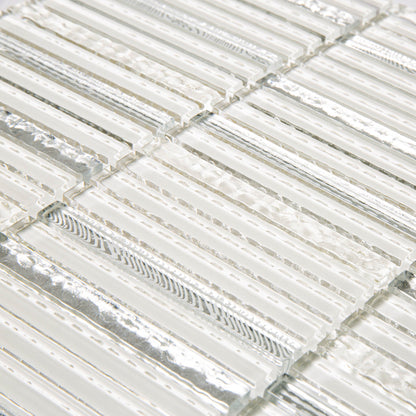 White 12x12 Glossy Brick Glass Mosaic Tile (5 pack, 4.83 sq ft/case) - Sample