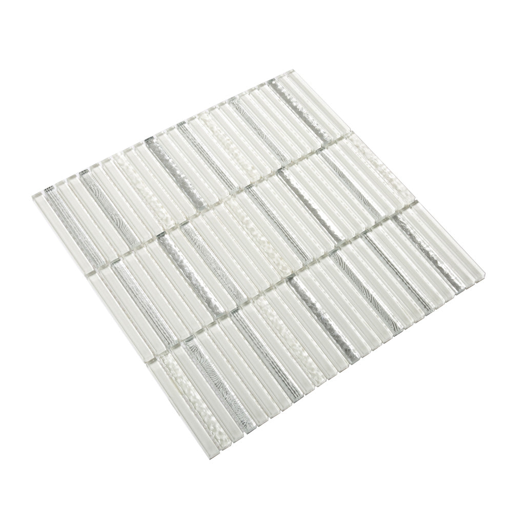 White 12x12 Glossy Brick Glass Mosaic Tile (5 pack, 4.83 sq ft/case) - Sample