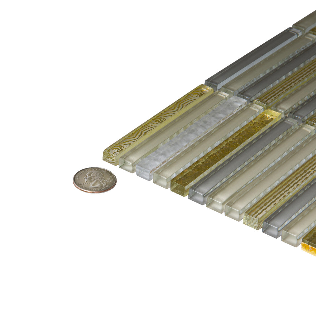 Gold 12x12 Glossy Brick Glass Mosaic Tile (5 pack, 4.83 sq ft/case) - Sample