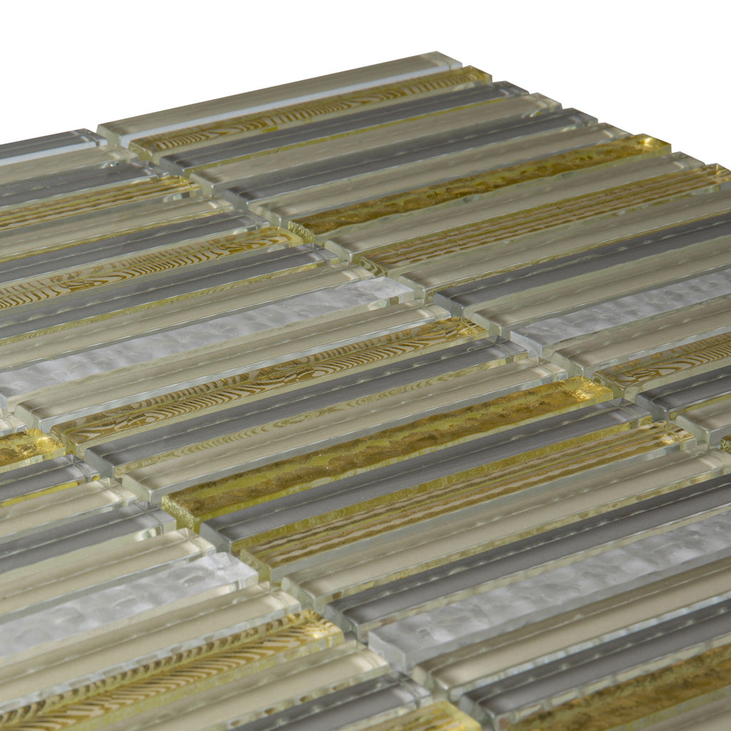 Gold 12x12 Glossy Brick Glass Mosaic Tile (5 pack, 4.83 sq ft/case) - Sample