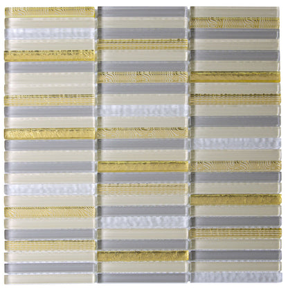 Gold 12x12 Glossy Brick Glass Mosaic Tile (5 pack, 4.83 sq ft/case) - Sample