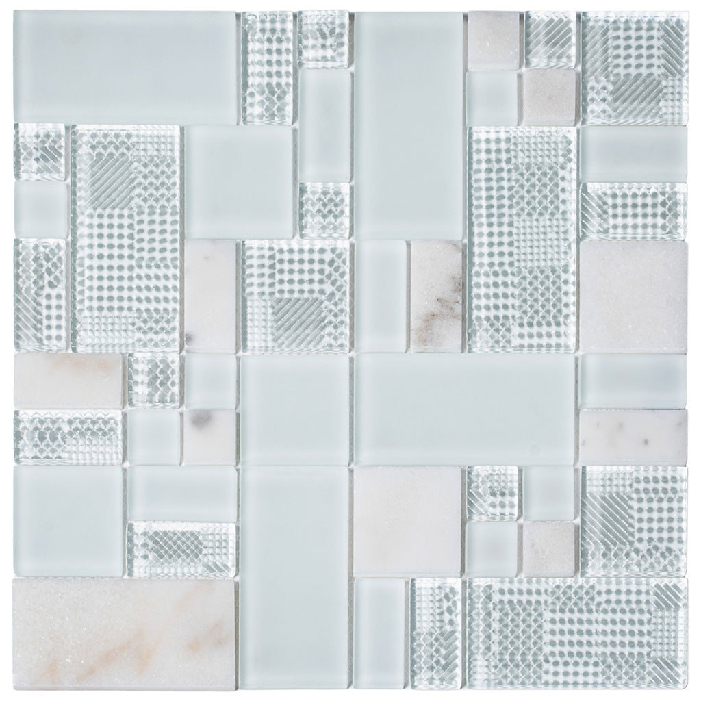Pearl White 12x12 Polished Matte Textured Versailles Glass Stone Mosaic Tile (5 pack, 4.75 sq ft/case)