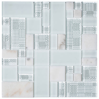 Pearl White 12x12 Polished Matte Textured Versailles Glass Stone Mosaic Tile (5 pack, 4.75 sq ft/case)