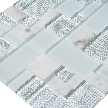 Pearl White 12x12 Polished Matte Textured Versailles Glass Stone Mosaic Tile (5 pack, 4.75 sq ft/case)