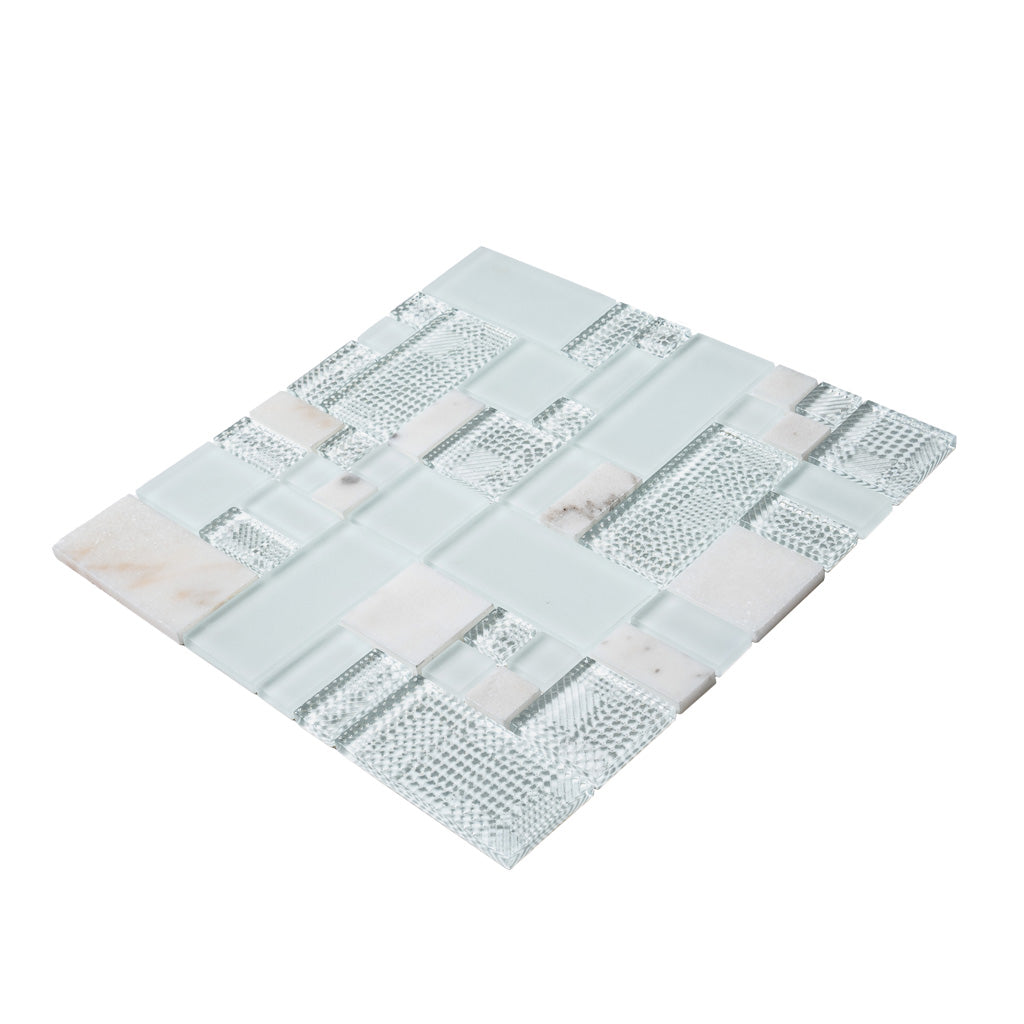 Pearl White 12x12 Polished Matte Textured Versailles Glass Stone Mosaic Tile (5 pack, 4.75 sq ft/case)