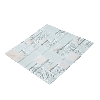 Pearl White 12x12 Polished Matte Textured Versailles Glass Stone Mosaic Tile (5 pack, 4.75 sq ft/case)