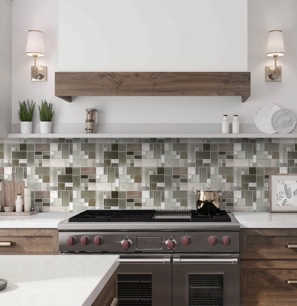 Light Gray 12x12 Polished Matte Textured Multi-shaped Glass Stone Mosaic Tile (5 pack, 4.75 sq ft/case)