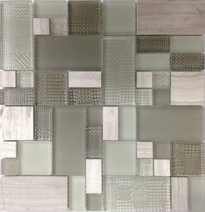Light Gray 12x12 Polished Matte Textured Multi-shaped Glass Stone Mosaic Tile (5 pack, 4.75 sq ft/case)