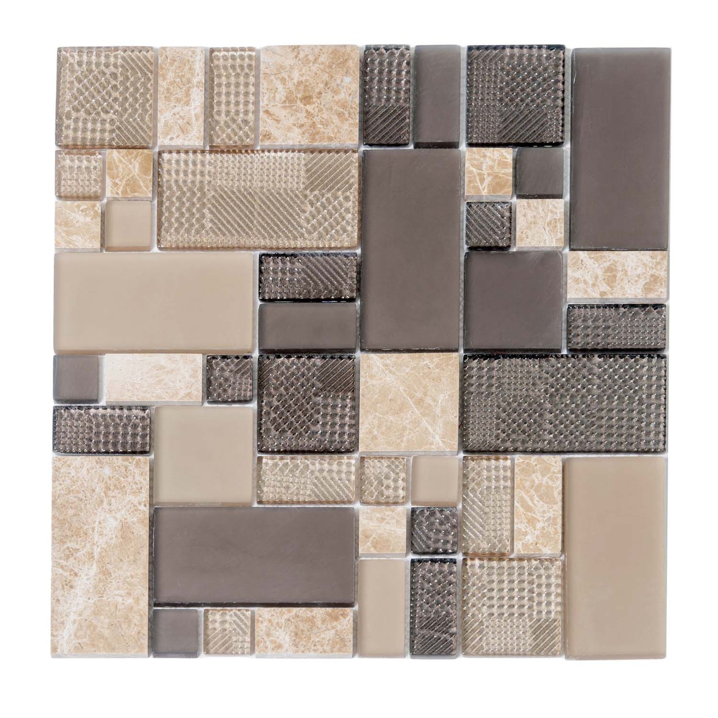 Brown 12x12 Polished Matte Textured Multi-shaped Glass Stone Mosaic Tile (5 pack, 4.75 sq ft/case) - Sample