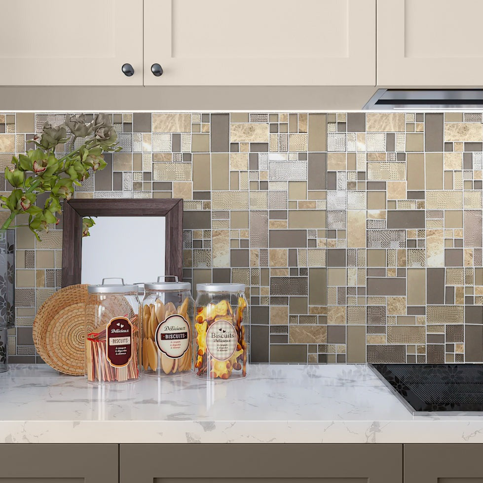 Brown 12x12 Polished Matte Textured Multi-shaped Glass Stone Mosaic Tile (5 pack, 4.75 sq ft/case) - Sample