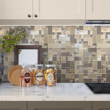 Brown 12x12 Polished Matte Textured Multi-shaped Glass Stone Mosaic Tile (5 pack, 4.75 sq ft/case) - Sample