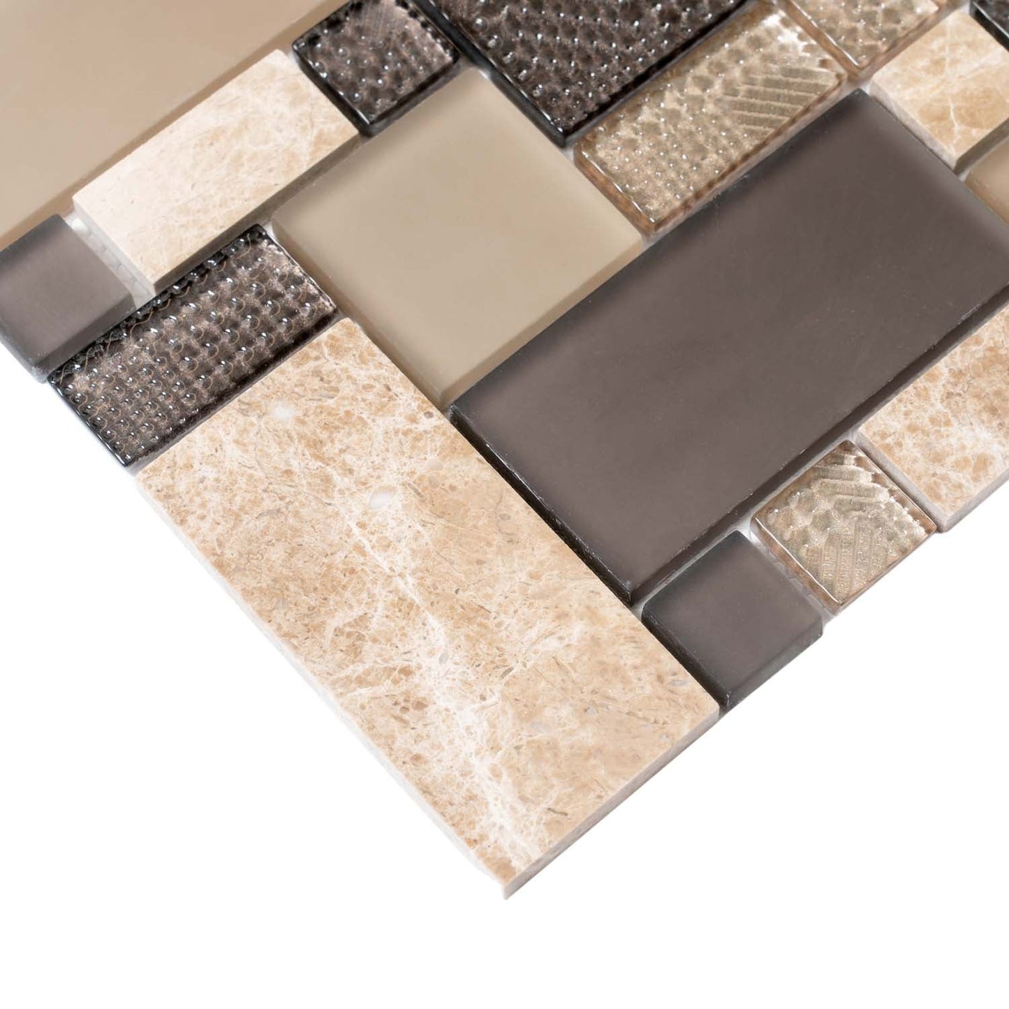 Brown 12x12 Polished Matte Textured Multi-shaped Glass Stone Mosaic Tile (5 pack, 4.75 sq ft/case)