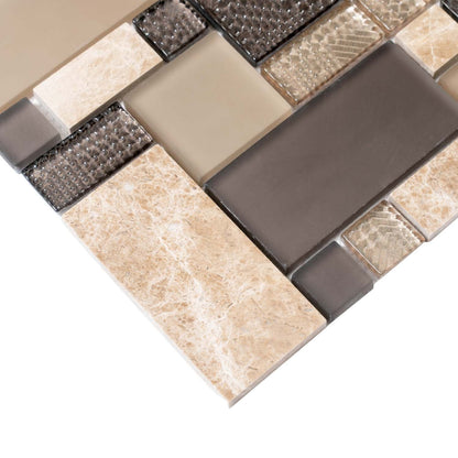 Brown 12x12 Polished Matte Textured Multi-shaped Glass Stone Mosaic Tile (5 pack, 4.75 sq ft/case) - Sample