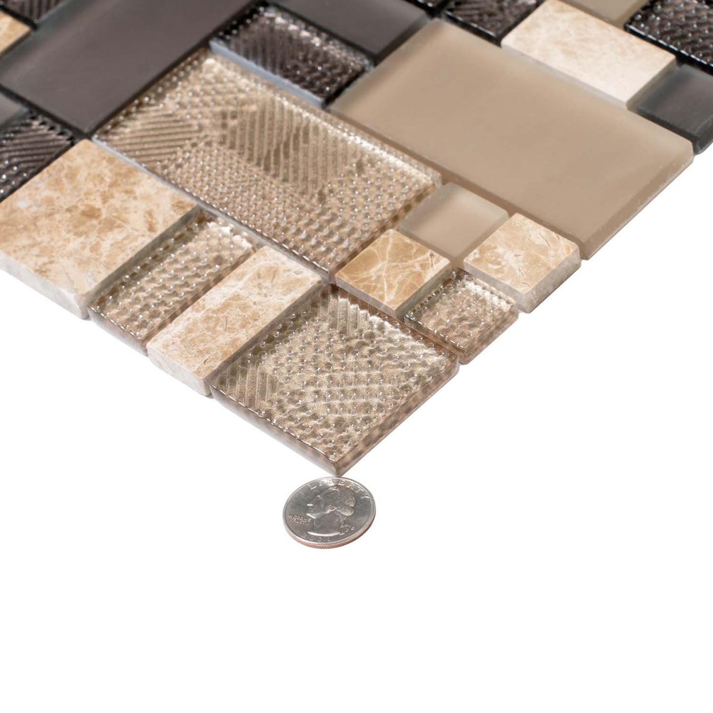 Brown 12x12 Polished Matte Textured Multi-shaped Glass Stone Mosaic Tile (5 pack, 4.75 sq ft/case)
