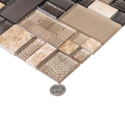 Brown 12x12 Polished Matte Textured Multi-shaped Glass Stone Mosaic Tile (5 pack, 4.75 sq ft/case) - Sample