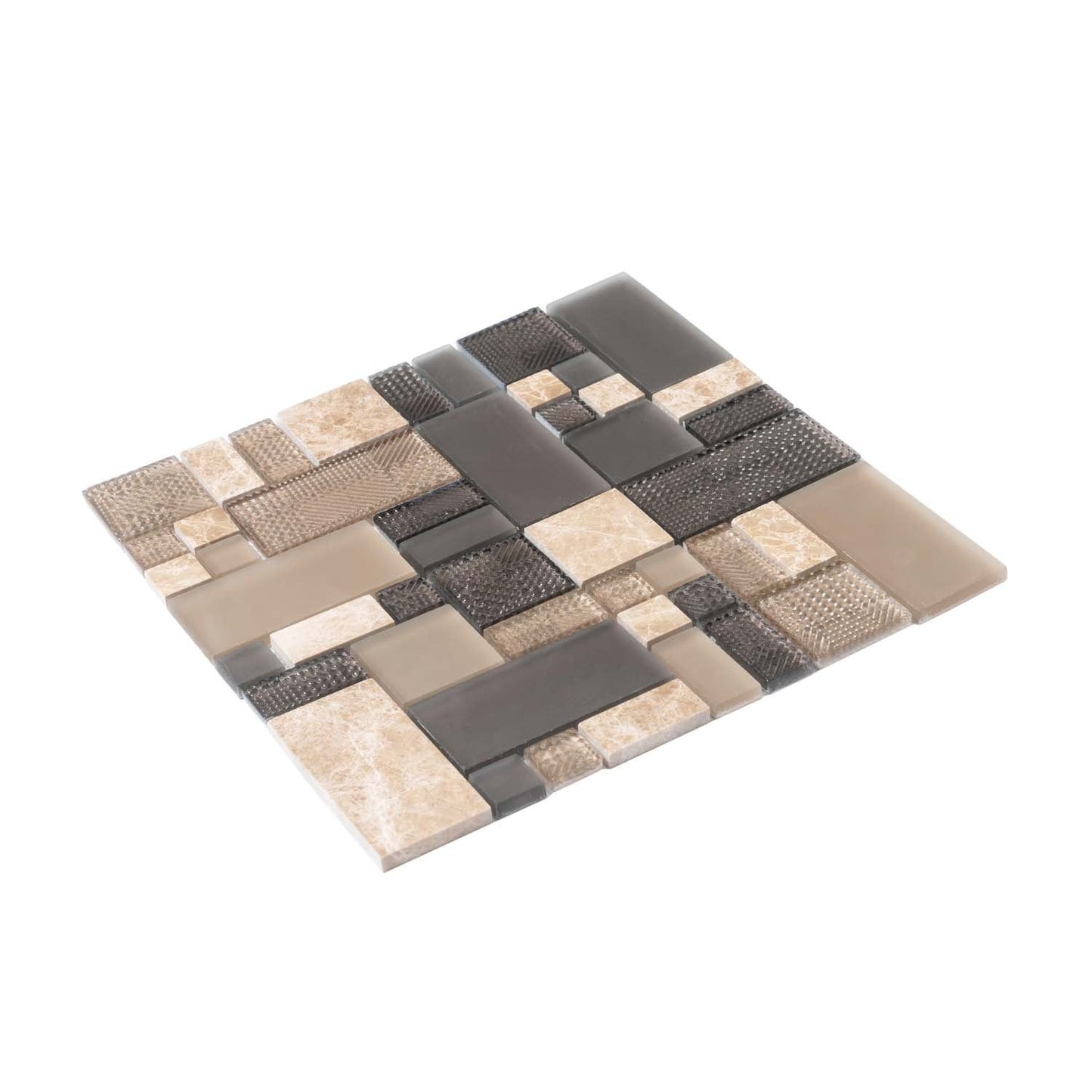 Brown 12x12 Polished Matte Textured Multi-shaped Glass Stone Mosaic Tile (5 pack, 4.75 sq ft/case)