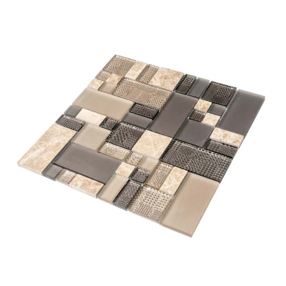 Brown 12x12 Polished Matte Textured Multi-shaped Glass Stone Mosaic Tile (5 pack, 4.75 sq ft/case)