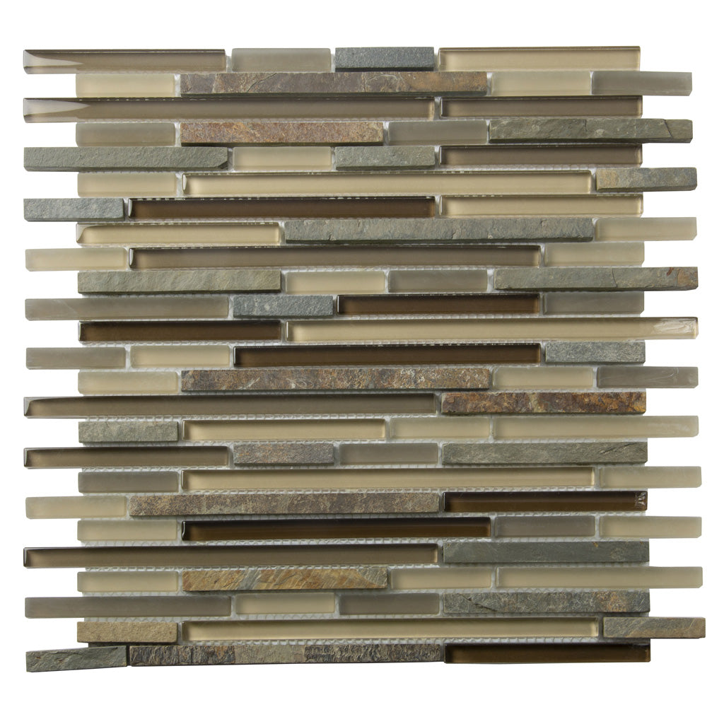 Gray Brown 12x12 Linear Glossy Matte Textured Glass Stone Mosaic Tile (5 pack, 4.83 sq ft/case)