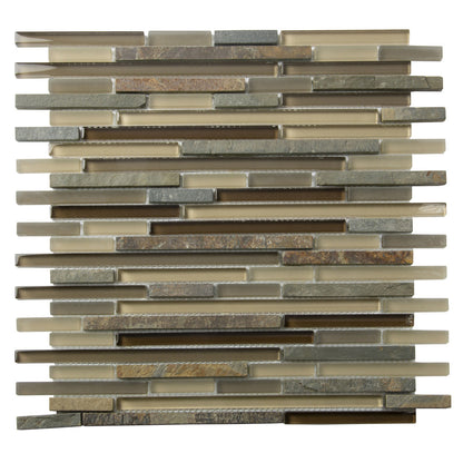 Gray Brown 12x12 Brick Glossy Matte Textured Glass Stone Mosaic Tile (5 pack, 4.83 sq ft/case) - Sample