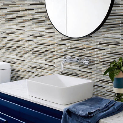 Gray Brown 12x12 Linear Glossy Matte Textured Glass Stone Mosaic Tile (5 pack, 4.83 sq ft/case)