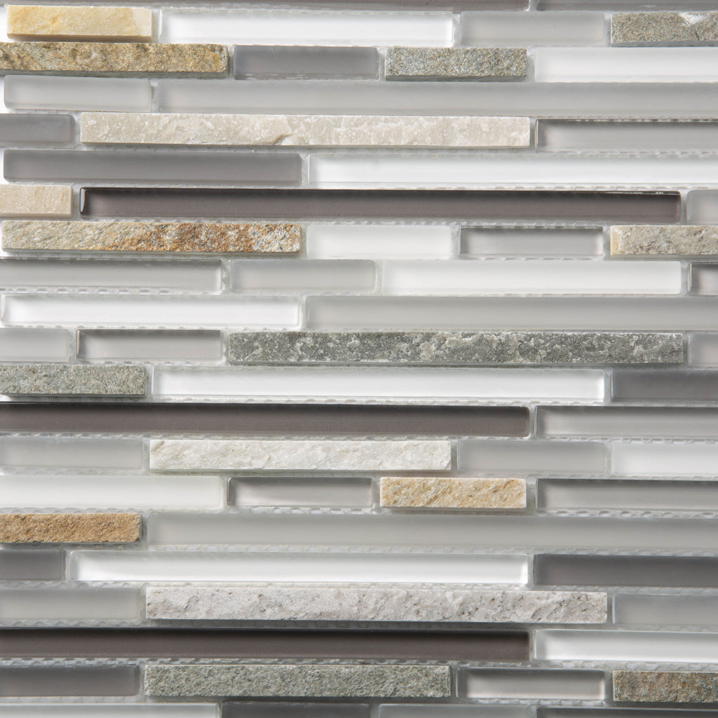 Gray 12x12 Glossy Matte Textured Brick Glass Stone Mosaic Tile (5 pack, 4.83 sq ft/case) - Sample