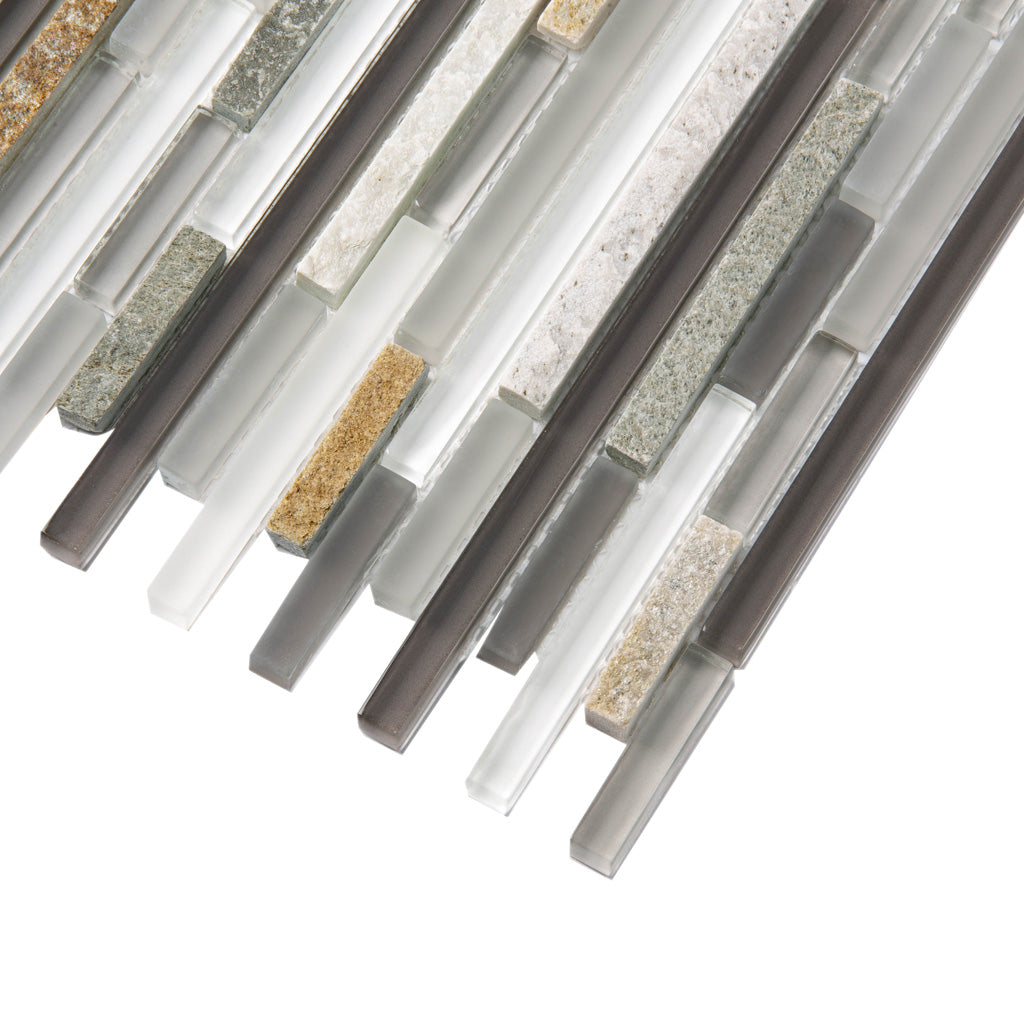 Gray 12x12 Glossy Matte Textured Brick Glass Stone Mosaic Tile (5 pack, 4.83 sq ft/case) - Sample