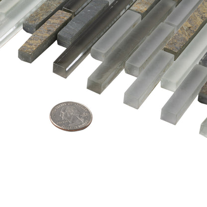 Gray 12x12 Glossy Matte Textured Brick Glass Stone Mosaic Tile (5 pack, 4.83 sq ft/case) - Sample