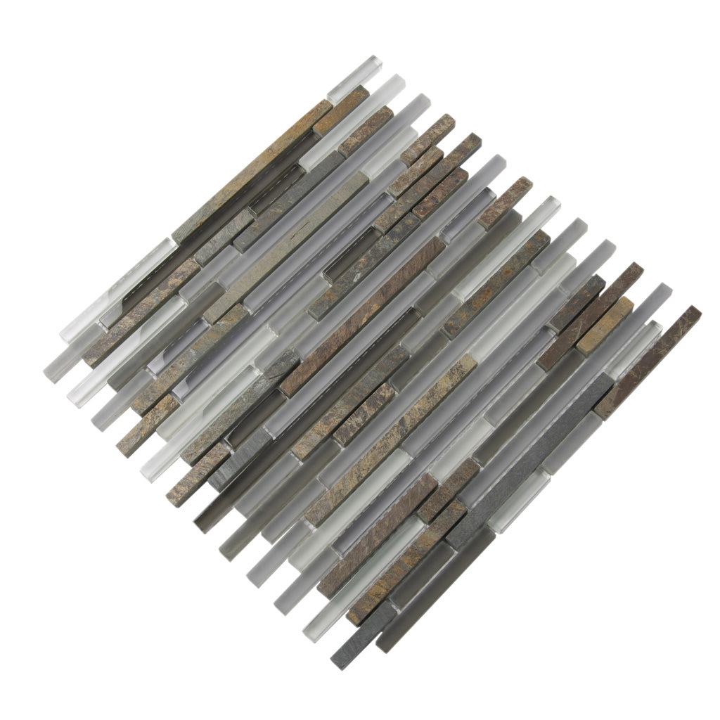Gray Brown 12x12 Glossy Matte Textured Brick Glass Stone Mosaic Tile (5 pack, 4.83 sq ft/case)