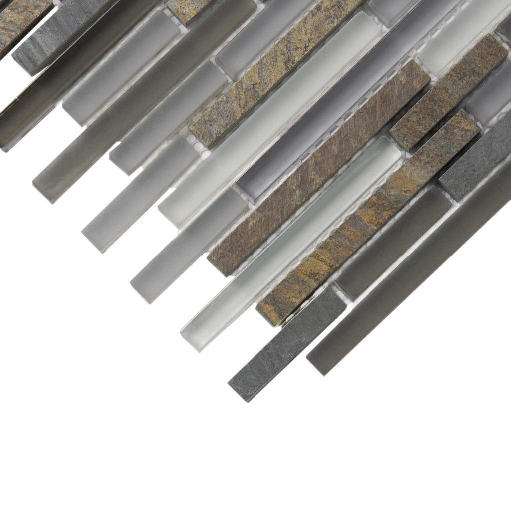 Gray Brown 12x12 Glossy Matte Textured Brick Glass Stone Mosaic Tile (5 pack, 4.83 sq ft/case)