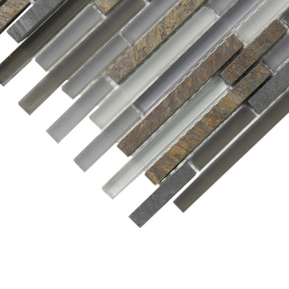 Gray Brown 12x12 Glossy Matte Textured Brick Glass Stone Mosaic Tile (5 pack, 4.83 sq ft/case)