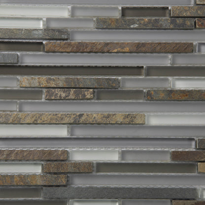 Gray Brown 12x12 Glossy Matte Textured Brick Glass Stone Mosaic Tile (5 pack, 4.83 sq ft/case) - Sample
