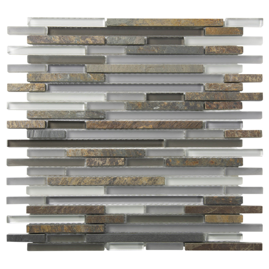 Gray Brown 12x12 Glossy Matte Textured Brick Glass Stone Mosaic Tile (5 pack, 4.83 sq ft/case)