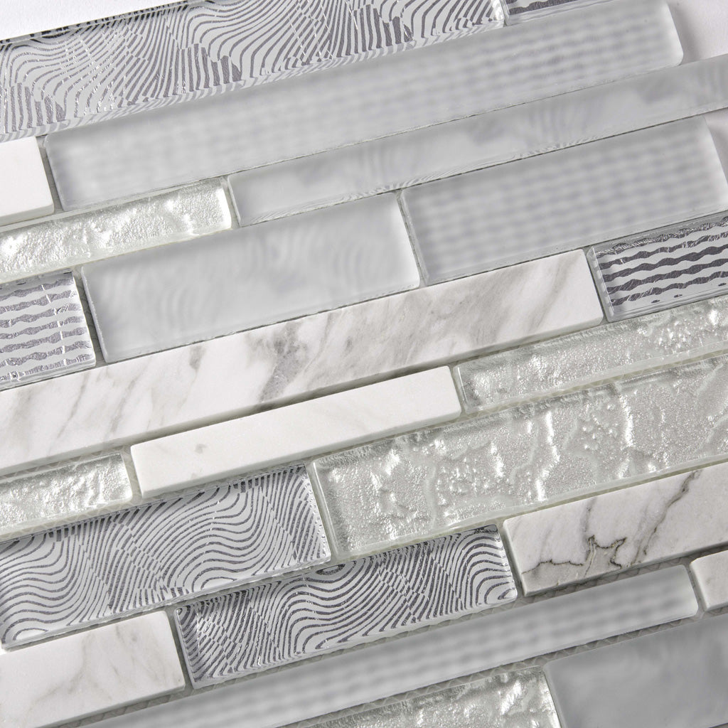 White 12x12 Brick Polished Matte Glass Stone Mosaic Tile (5 pack, 4.83 sq ft/case)
