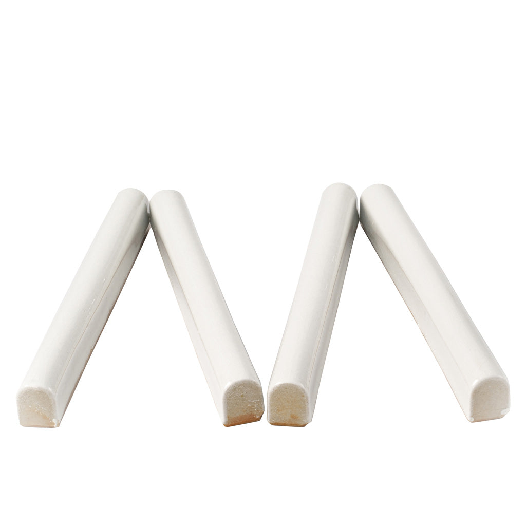 White 0.6x6 Glossy Ceramic Pencil Tile Trim (10 pack, 0.25 sq ft/case)