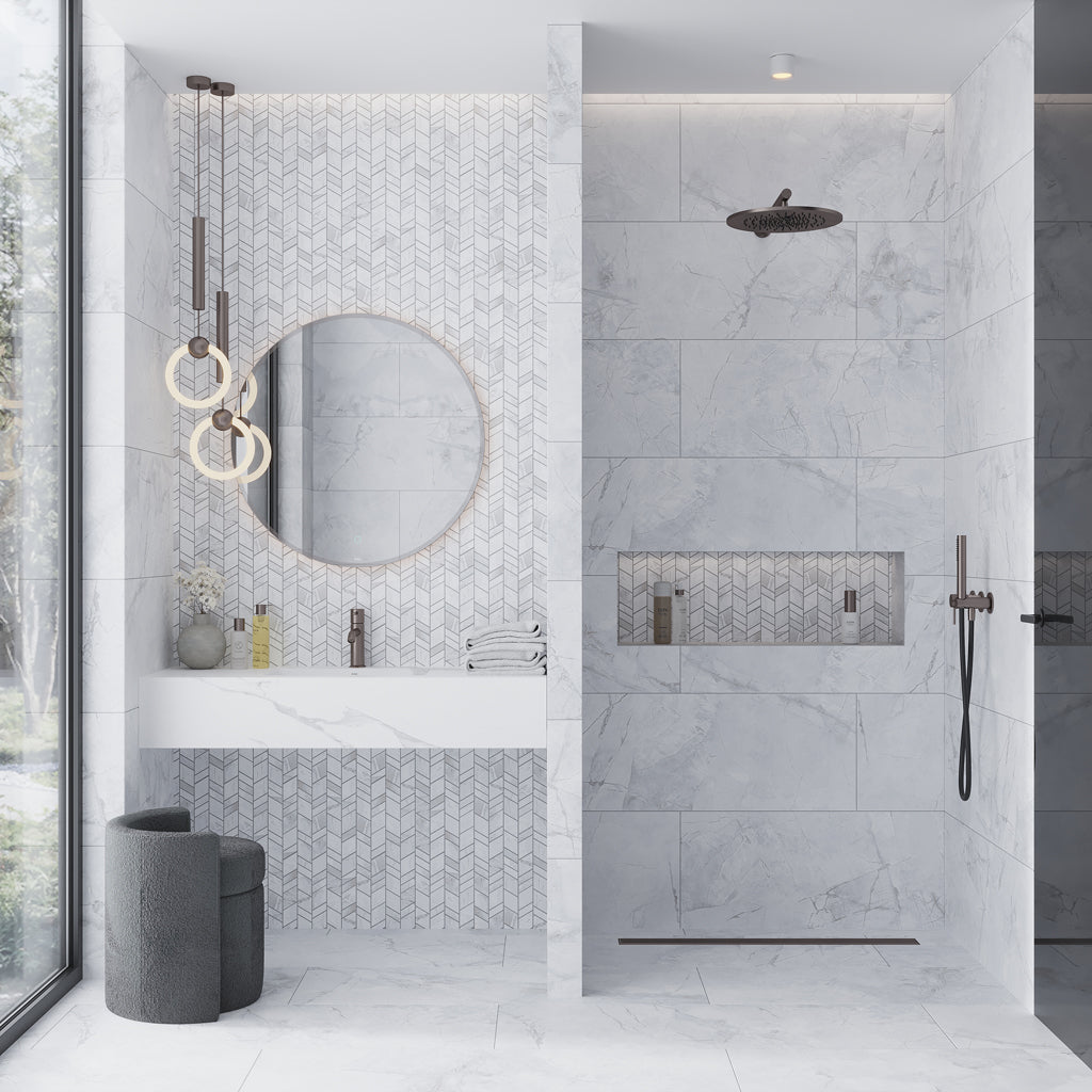 Light Grey White 16x48 Matte Ceramic Large Format Tile (3 pack, 15.5 sq ft/case)