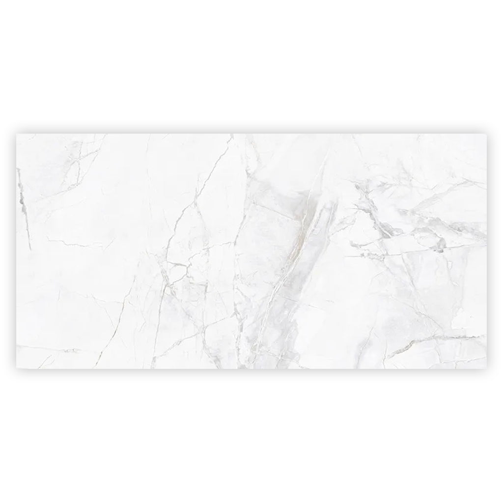 Bright White with Gray 24x48 Polished Porcelain Large Format Tile (2 pack, 15.5 sq ft/case) - Sample