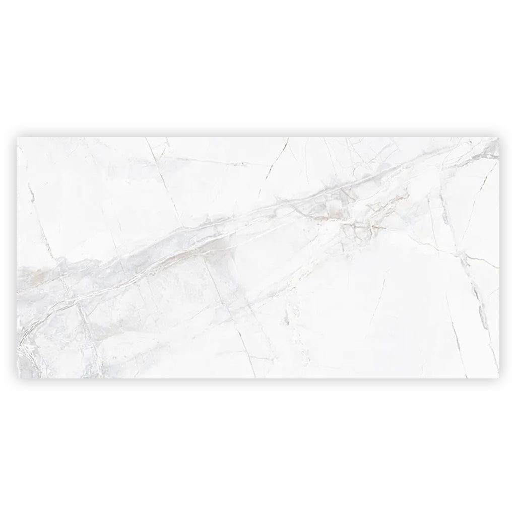 Bright White with Gray 24x48 Polished Porcelain Large Format Tile (2 pack, 15.5 sq ft/case) - Sample