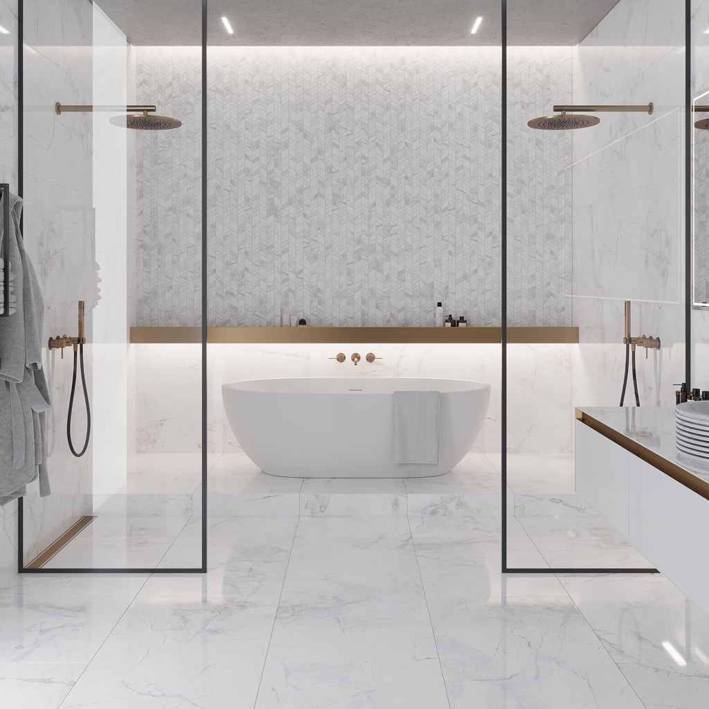 Bright White with Gray 24x48 Polished Porcelain Large Format Tile (2 pack, 15.5 sq ft/case)