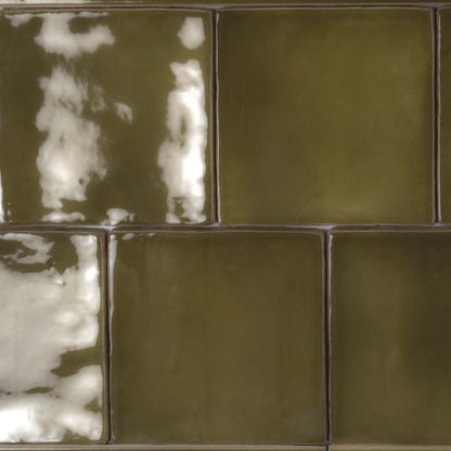 Olive Green 4x4 Glossy Square Ceramic Tile (60 pack, 6.46 sq ft/case)