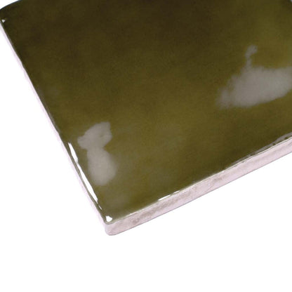 Olive Green 4x4 Glossy Square Ceramic Tile (60 pack, 6.46 sq ft/case) - Sample