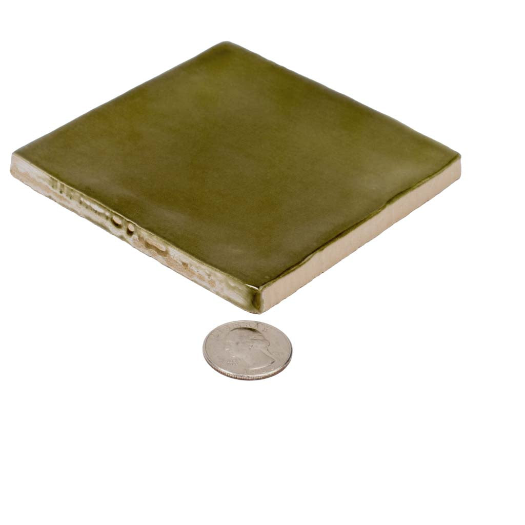 Olive Green 4x4 Glossy Square Ceramic Tile (60 pack, 6.46 sq ft/case) - Sample