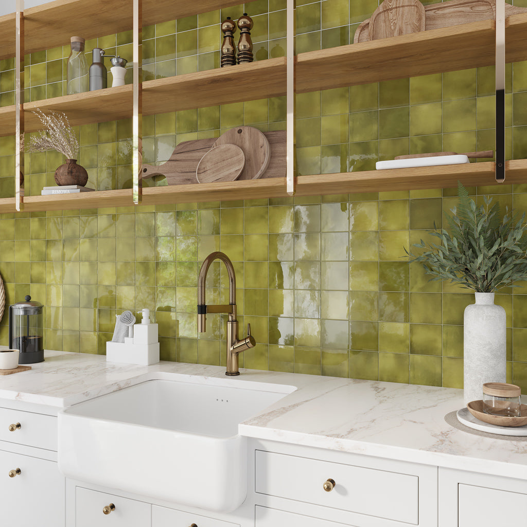 Olive Green 4x4 Glossy Square Ceramic Tile (60 pack, 6.46 sq ft/case)