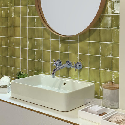 Olive Green 4x4 Glossy Square Ceramic Tile (60 pack, 6.46 sq ft/case)