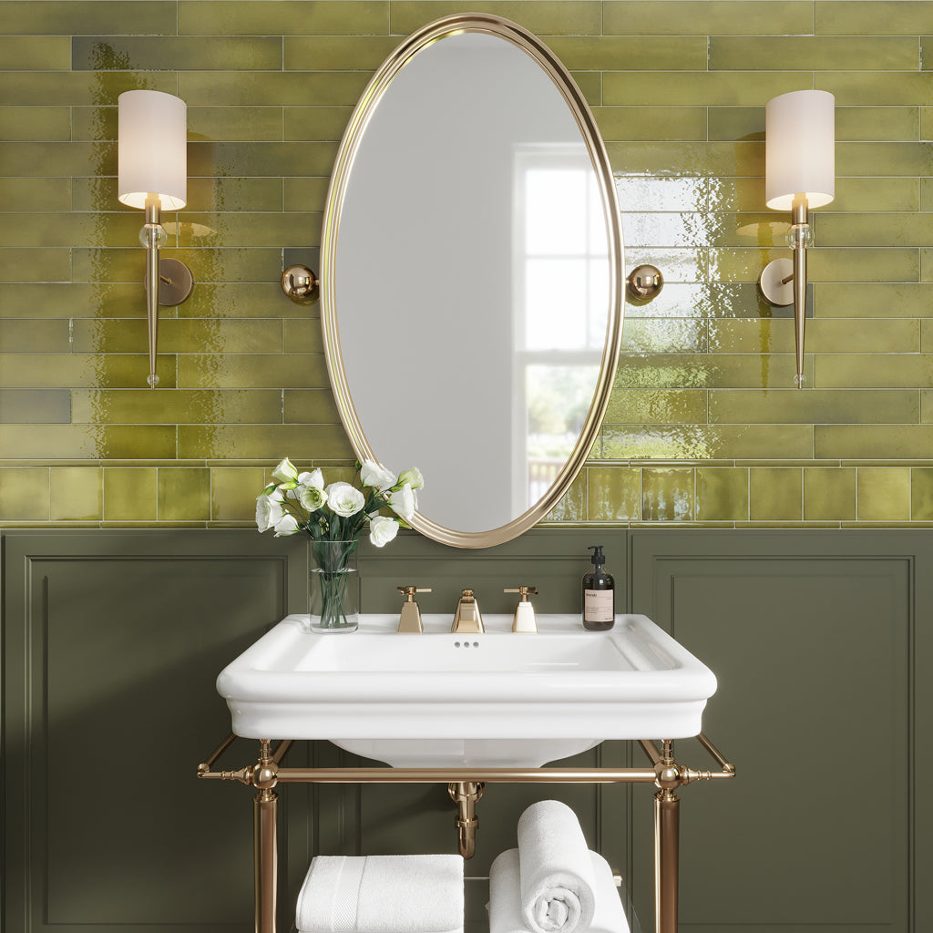 Olive Green 2.6x16 Glossy Ceramic Subway Tile (38 pack, 10.76 sq ft/case)