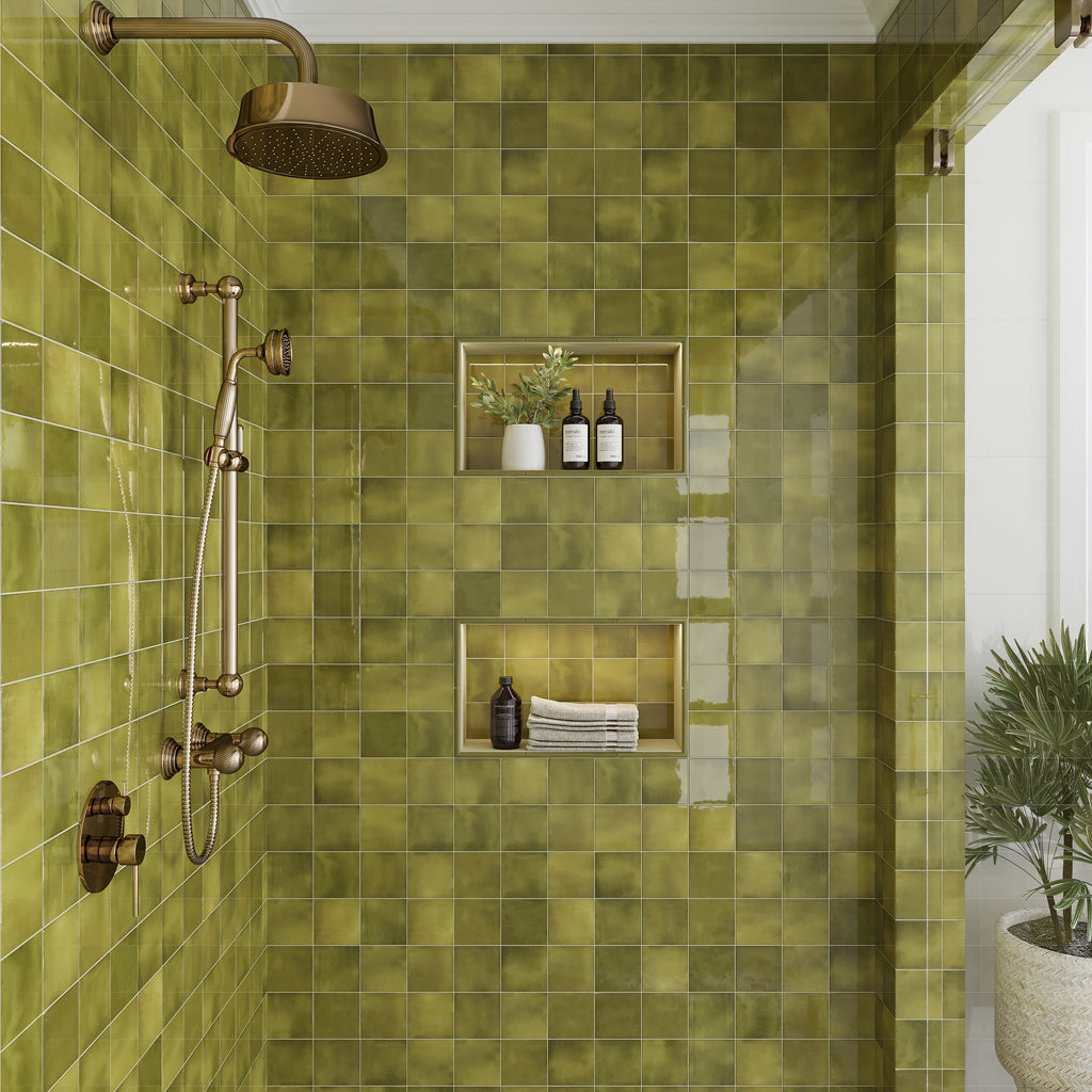 Olive Green 4x4 Glossy Square Ceramic Tile (60 pack, 6.46 sq ft/case) - Sample