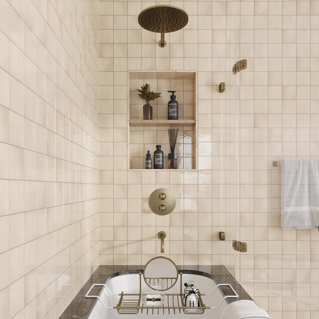 Beige 4x4 Glossy Square Ceramic Tile (50 pack, 5.38 sq ft/case) - Sample